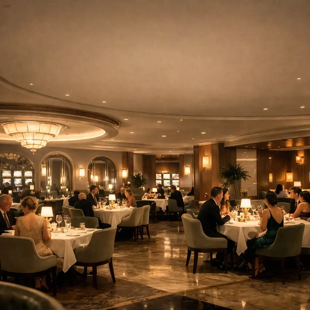 Eleganckie wnętrze restauracji wieczorem